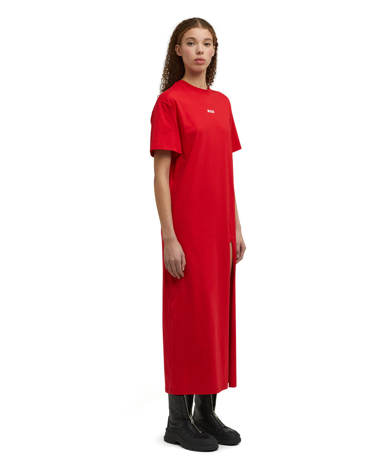 Long cotton dress with side slit and logo RED Women 