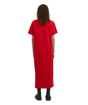 Long cotton dress with side slit and logo