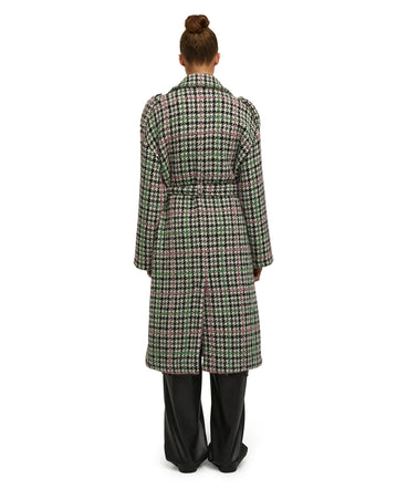 Wool double-breasted trench coat with belt and "Houndstooth Check" motif