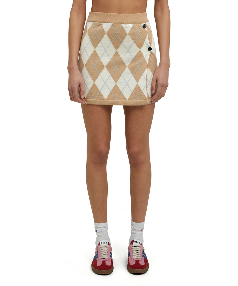 Virgin wool mini skirt with "Argyle" motif BEIGE Women 