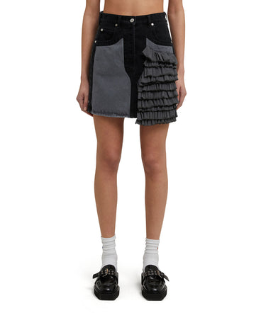 Mini skirt in "Black Denim with Stitches"