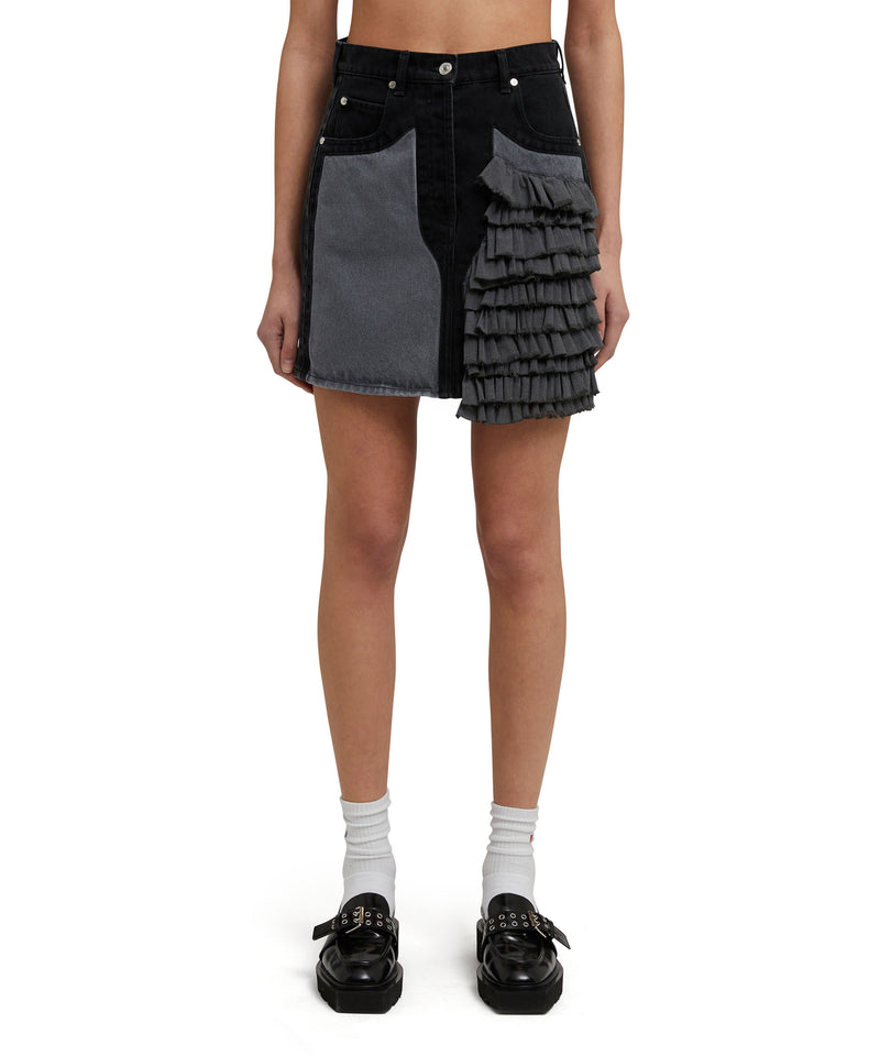 Mini skirt in "Black Denim with Stitches" BLACK Women 