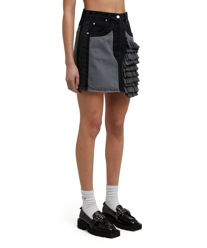 Mini skirt in "Black Denim with Stitches" BLACK Women 