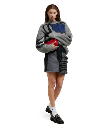 Mini skirt in "Black Denim with Stitches"