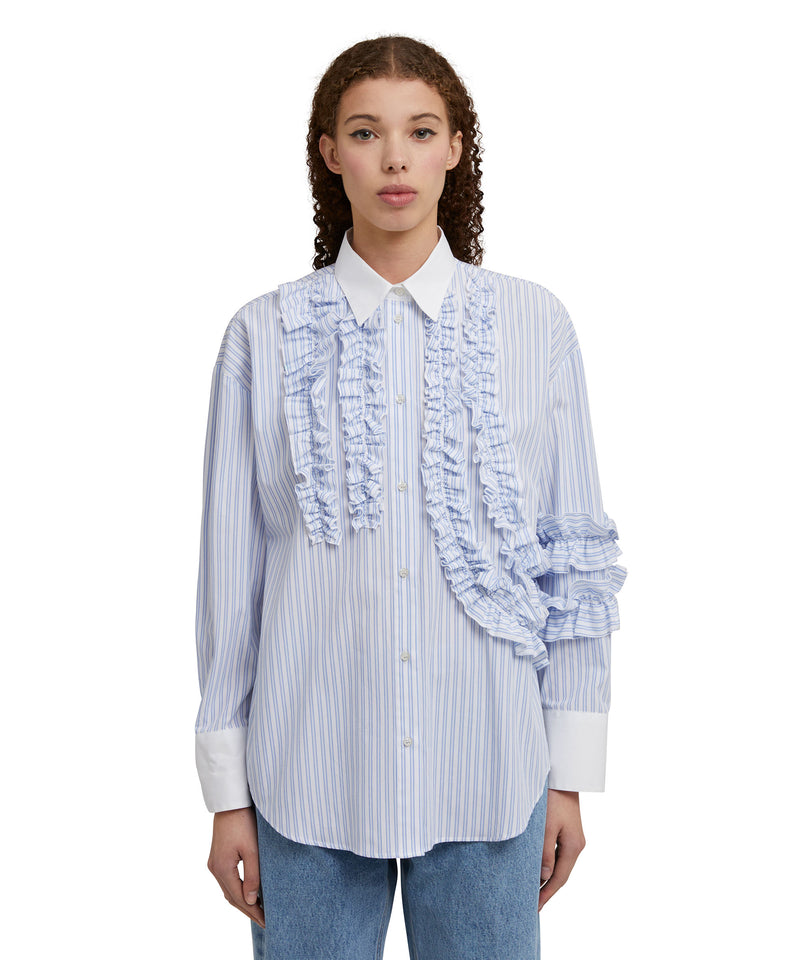 Poplin cotton shirt with ruffles BLUE Women 
