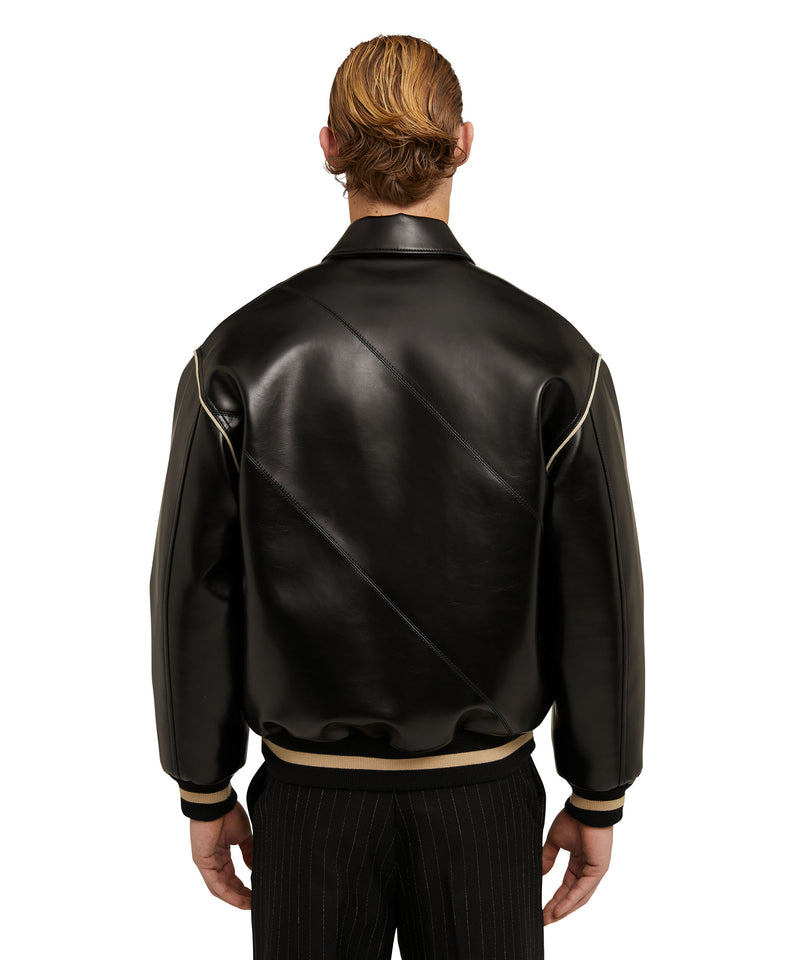 Faux leather bomber jacket  "Compact Eco Leather" fabric BLACK Women 