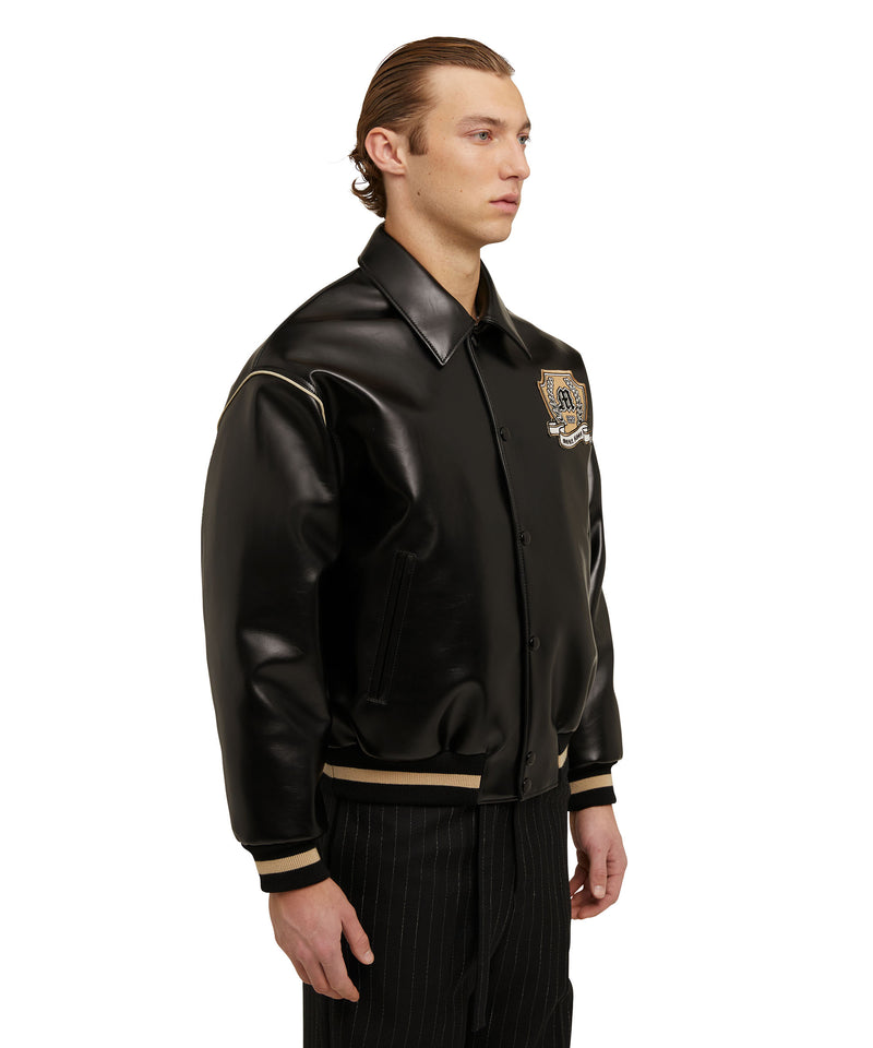 Faux leather bomber jacket  "Compact Eco Leather" fabric BLACK Women 