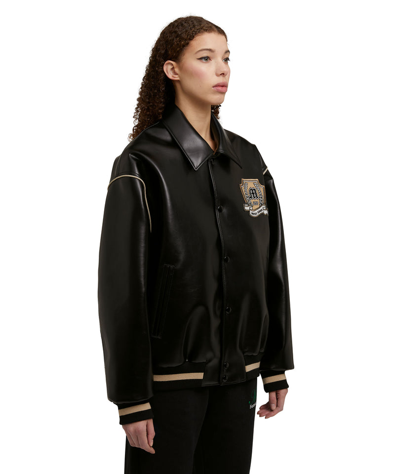 Faux leather bomber jacket  "Compact Eco Leather" fabric BLACK Women 