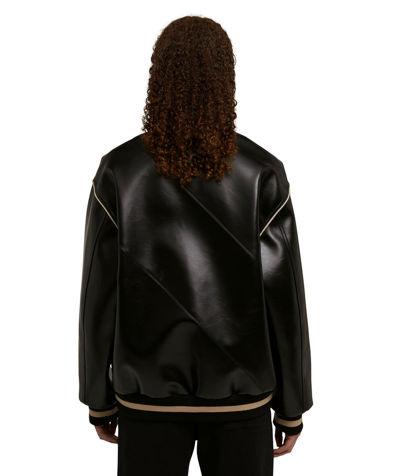 Faux leather bomber jacket  "Compact Eco Leather" fabric BLACK Women 