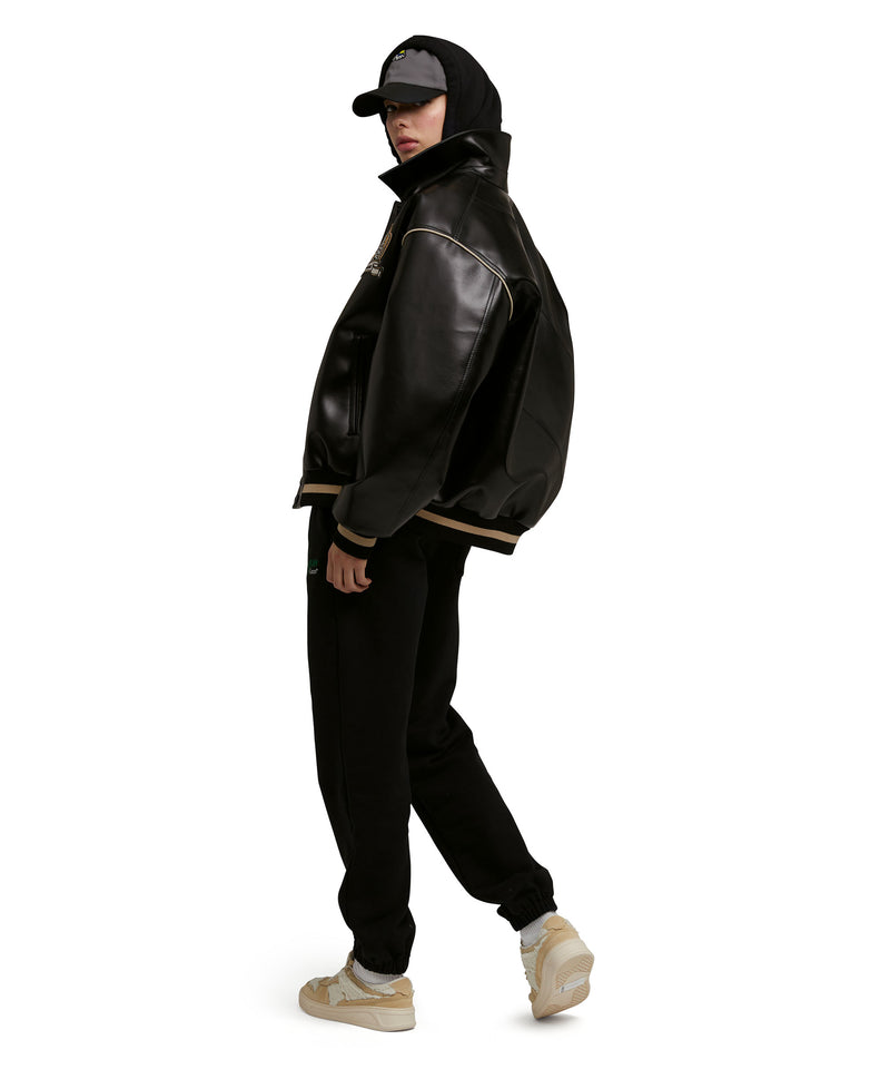 Faux leather bomber jacket  "Compact Eco Leather" fabric BLACK Women 