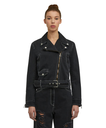 "Black Denim with Stitches" Biker jacket