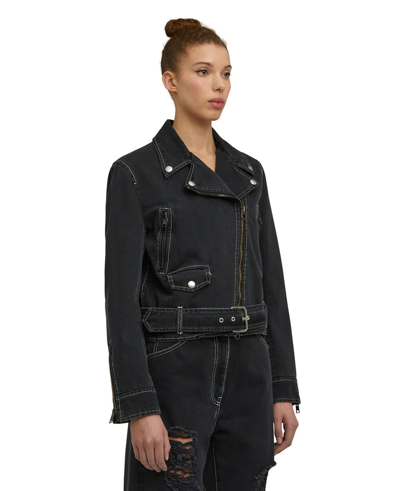 "Black Denim with Stitches" Biker jacket BLACK Women 