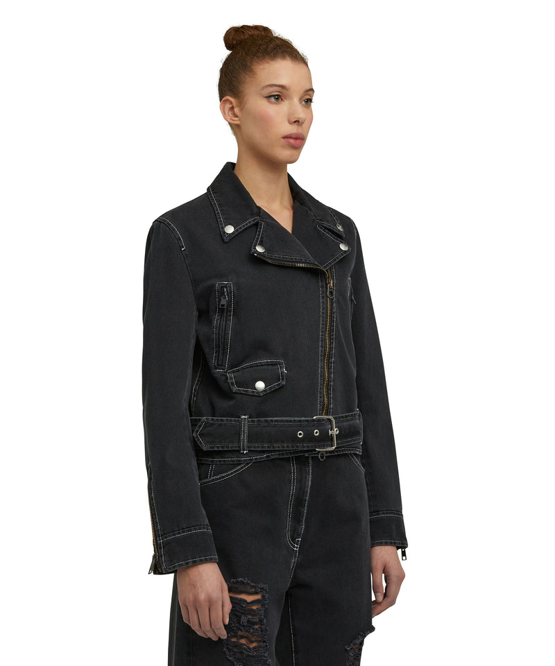 "Black Denim with Stitches" Biker jacket BLACK Women 