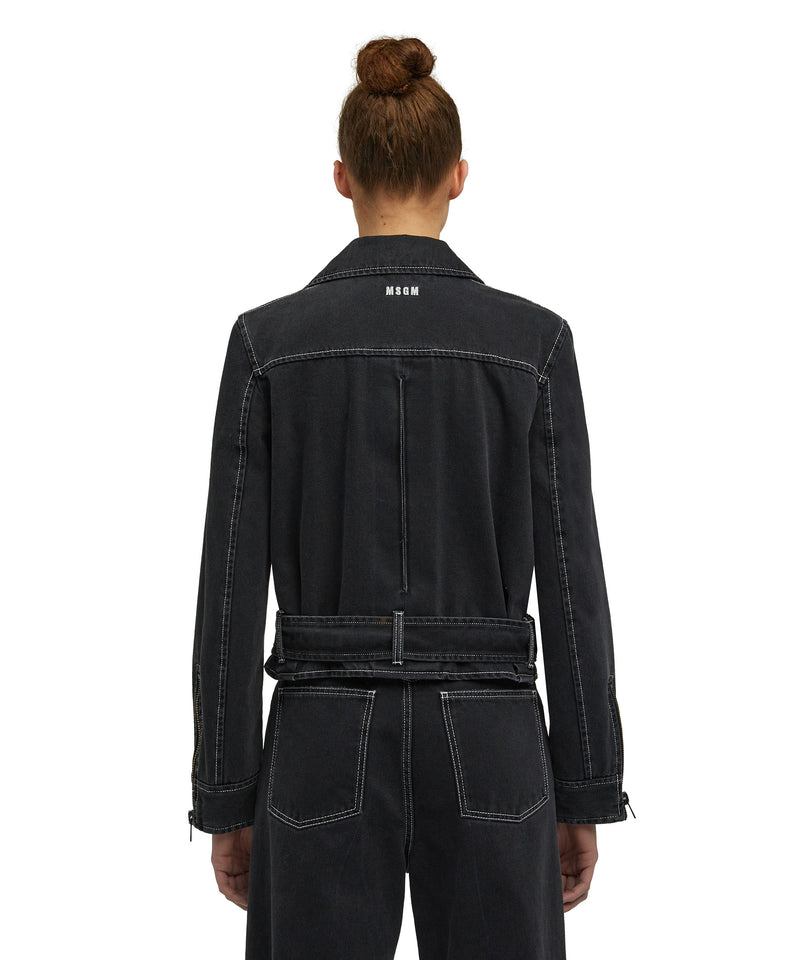 "Black Denim with Stitches" Biker jacket BLACK Women 