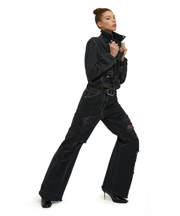 "Black Denim with Stitches" Biker jacket