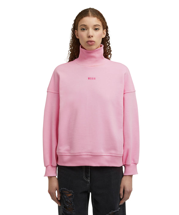 Solid color cotton turtleneck sweatshirt with mini MSGM logo