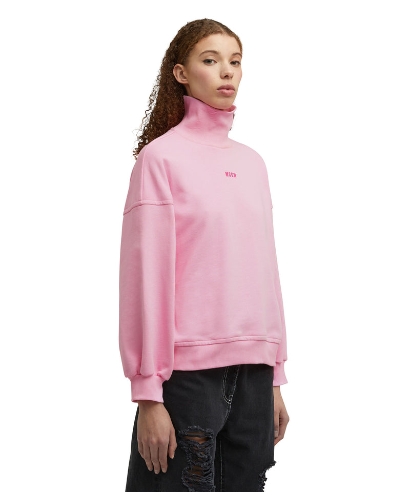 Solid color cotton turtleneck sweatshirt with mini MSGM logo PINK Women 