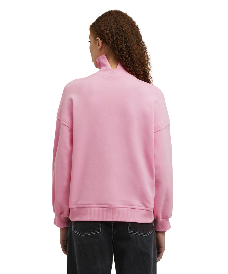 Solid color cotton turtleneck sweatshirt with mini MSGM logo PINK Women 