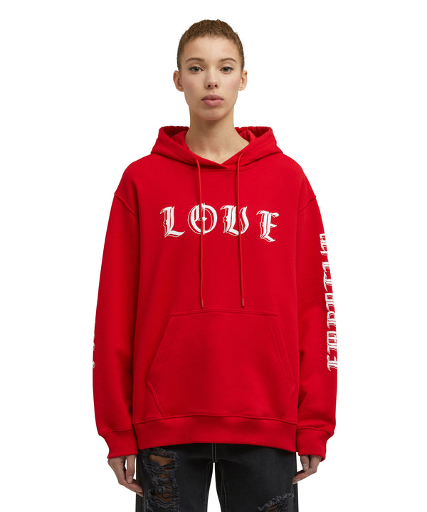 Hooded sweatshit with "Love, Freedom, Empathy" print