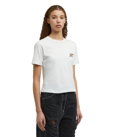 Cotton t-shirt with "Msgm Heart Embroidery Patch" print