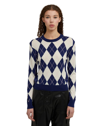 Virgin wool sweater with "Argyle" motif