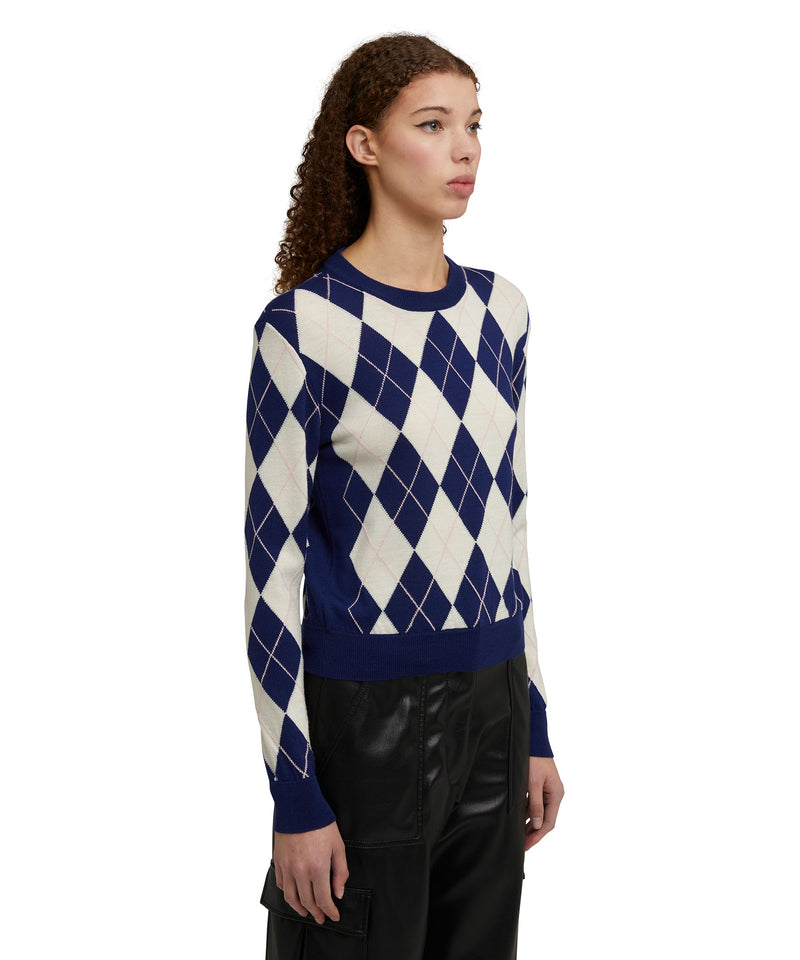 Virgin wool sweater with "Argyle" motif WHITE/BLUE Women 