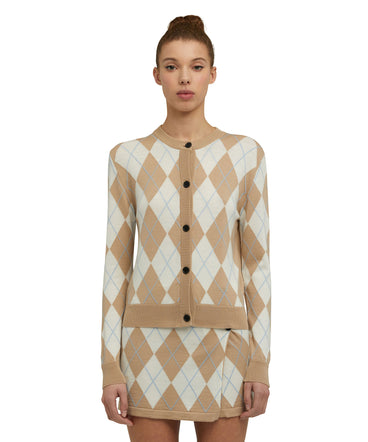 Virgin wool cardigan with "Argyle" motif