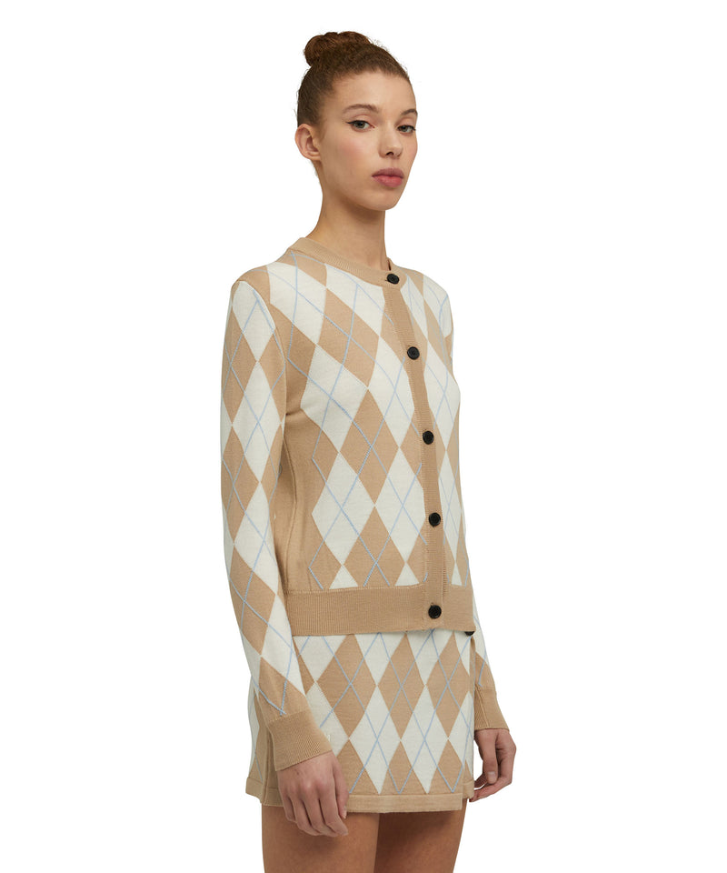 Virgin wool cardigan with "Argyle" motif BEIGE Women 