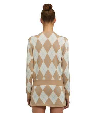 Virgin wool cardigan with "Argyle" motif