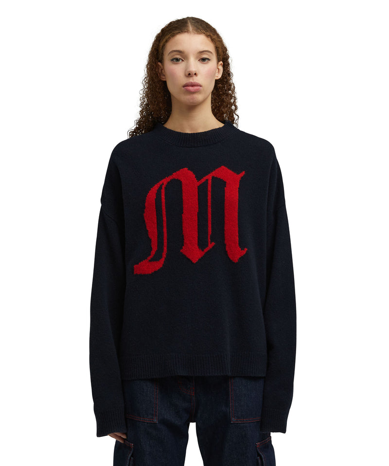Blended wool sweater with gothic logo WHITE/BLUE Women 