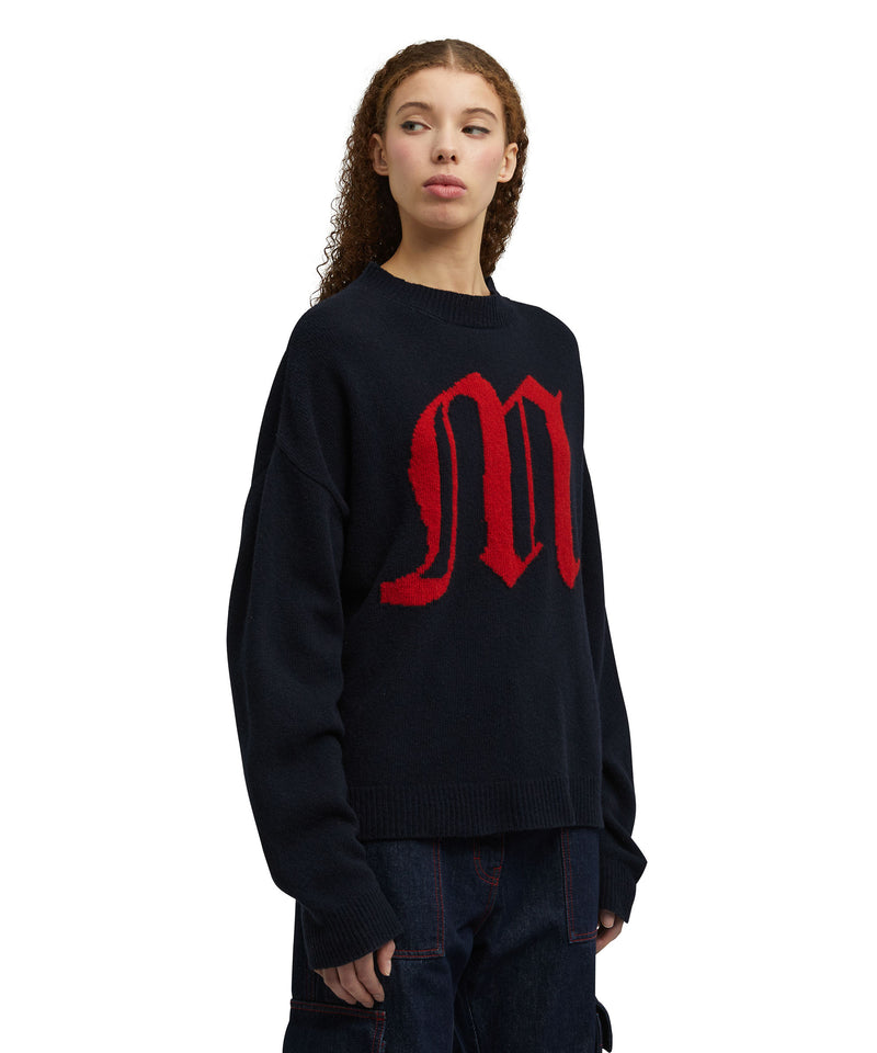 Blended wool sweater with gothic logo WHITE/BLUE Women 