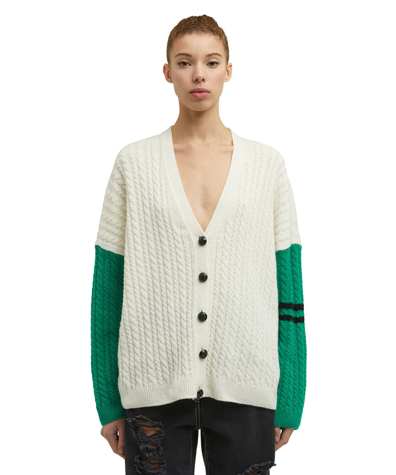 "Cable color-block Cashmere blend" V-neck cardigan WHITE Women 