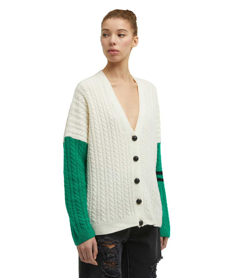 "Cable color-block Cashmere blend" V-neck cardigan WHITE Women 