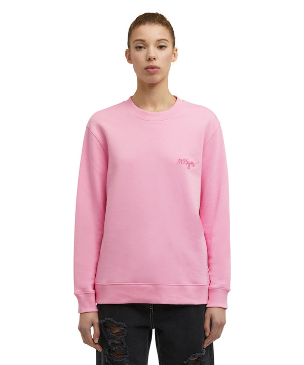 Solid color cotton crewneck sweatshirt with "MSGM Embroidery Italics logo"