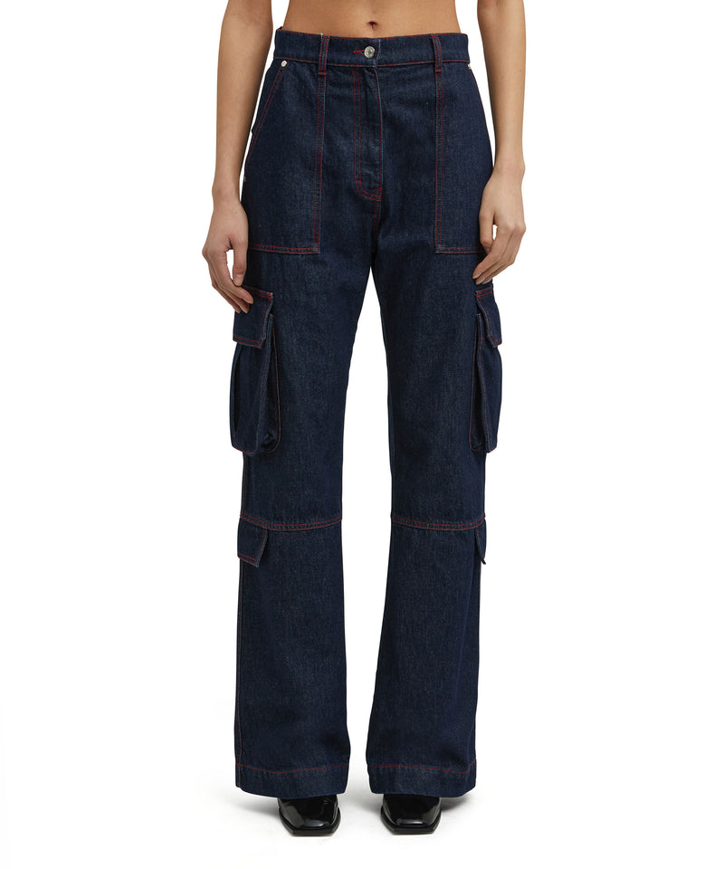 Cargo trousers with "Blue Denim with stitches" workmanship WHITE/BLUE Women 