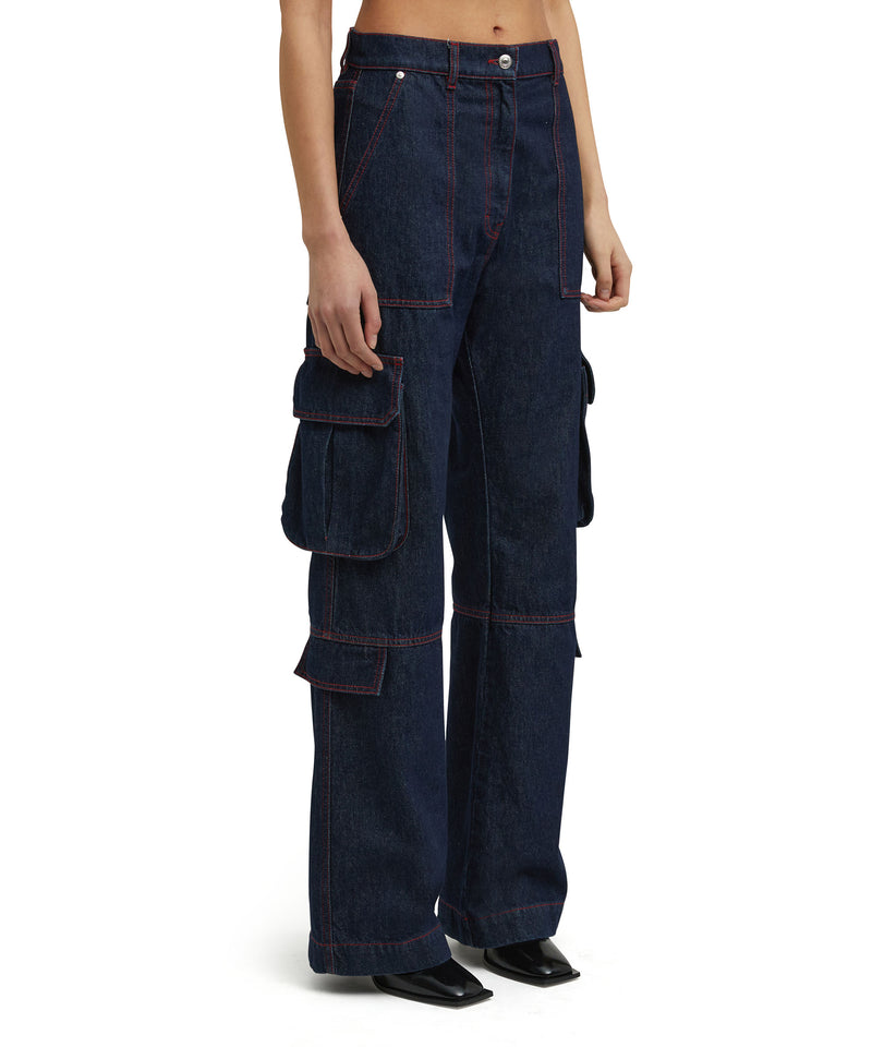 Cargo trousers with "Blue Denim with stitches" workmanship WHITE/BLUE Women 