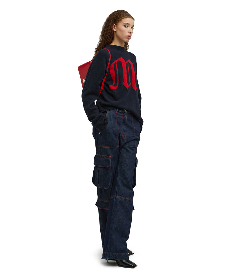 Cargo trousers with "Blue Denim with stitches" workmanship WHITE/BLUE Women 