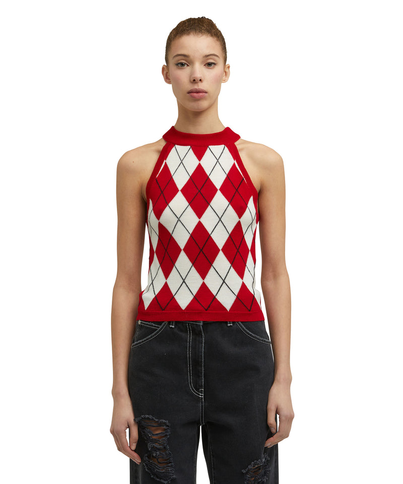 Virgin wool top with "Argyle" motif RED Women 