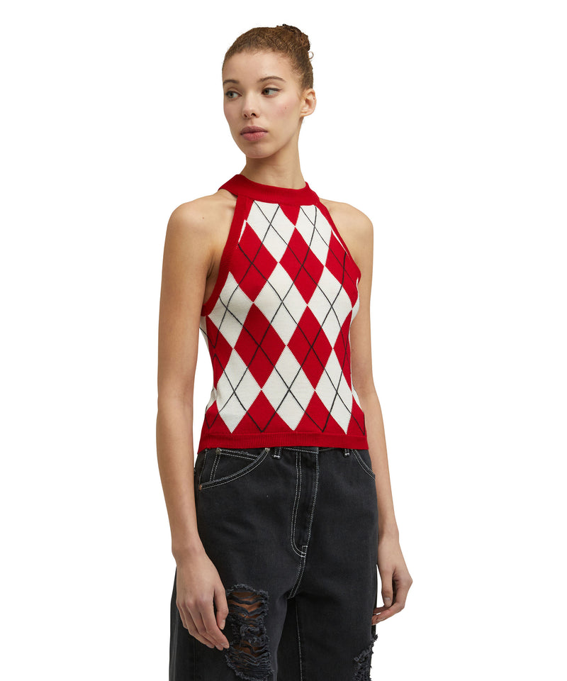 Virgin wool top with "Argyle" motif RED Women 