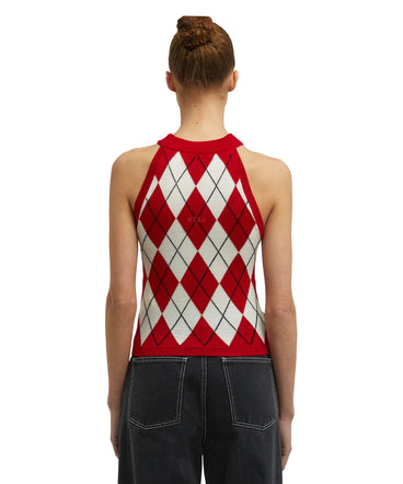 Virgin wool top with "Argyle" motif