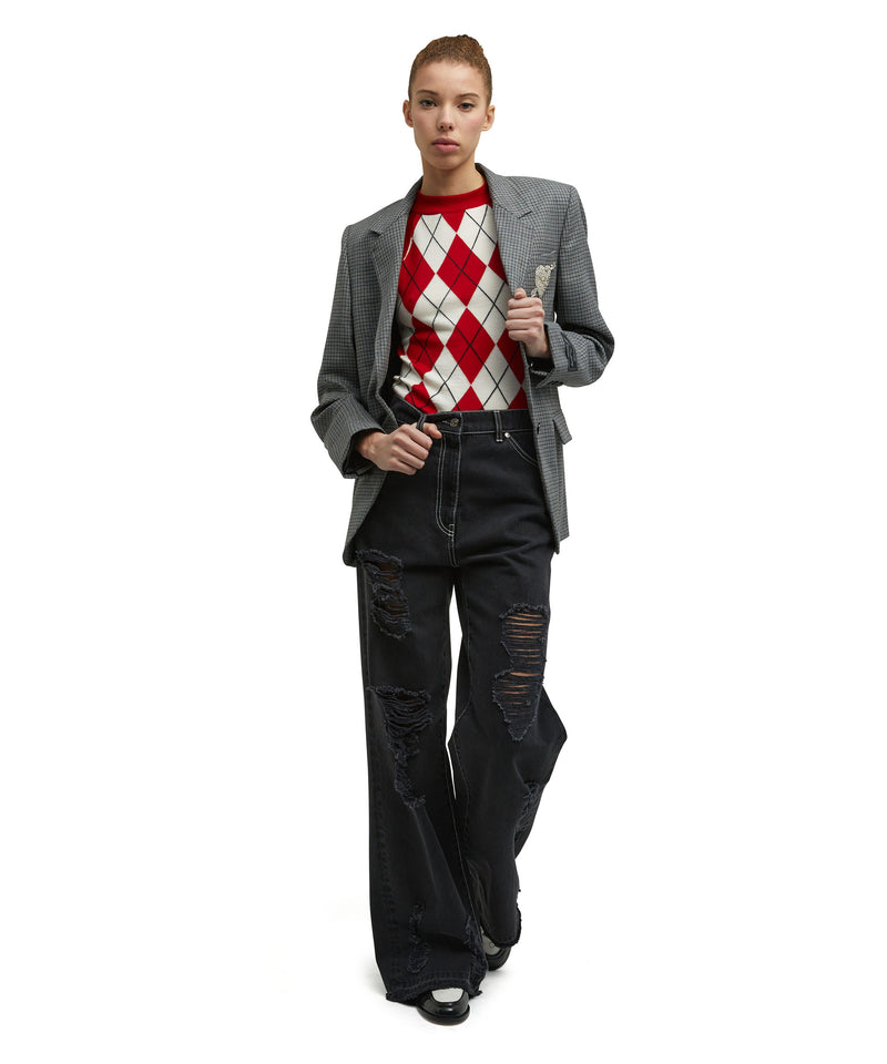 Virgin wool top with "Argyle" motif RED Women 