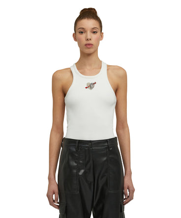 Cotton top with "Msgm Heart Embroidery Patch" print