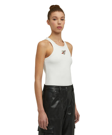 Cotton top with "Msgm Heart Embroidery Patch" print